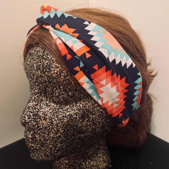 Colorful Aztec Print Turban Style Head Band - Picture 2 of 7